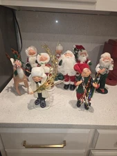 Lot of 9 Vintage 90s AnnaLee Christmas Dolls 3Santa,3Mrs.Clause,2Elves, Reindeer