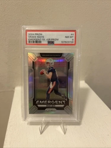 2024 Silver Prizm Emergent Drake Maye PSA 8 New England Patriots RC / UNC QB