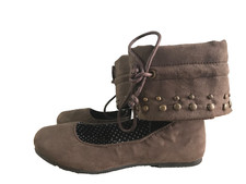 BNWT Little Girls Sz 8 Rivers Doghouse Brown Suede Look Ankle Cuff Flat Shoes