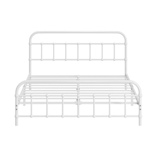 Oikiture Metal Bed Frame Queen Double King Single Vintage-style Platform White - Picture 11 of 22