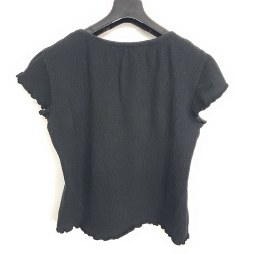 One Step Up Womens Top Sz L Black Stretch Blouse Cap Sleeve Scoop Neck Textured - Picture 2 of 5