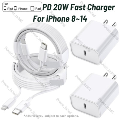 20W USB-C Power Adapter Block PD Fast Charger Cord For iPhone 14 13 12 11 Pro XR