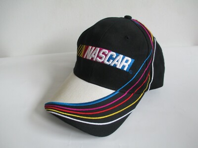 Vintage NASCAR Black Off White Embroidered Hat Cap Adult ONE SIZE FITS ALL