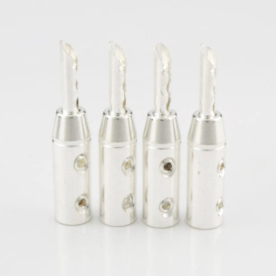 8x Silver Plated Screw Locking BFA Banana Plug Connector for HiFi Speaker Cable 