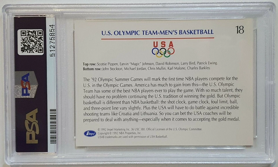 1992 Impel Olympicards USA Olympic Basketball Team Card - PSA 9 - Image 2 of 2