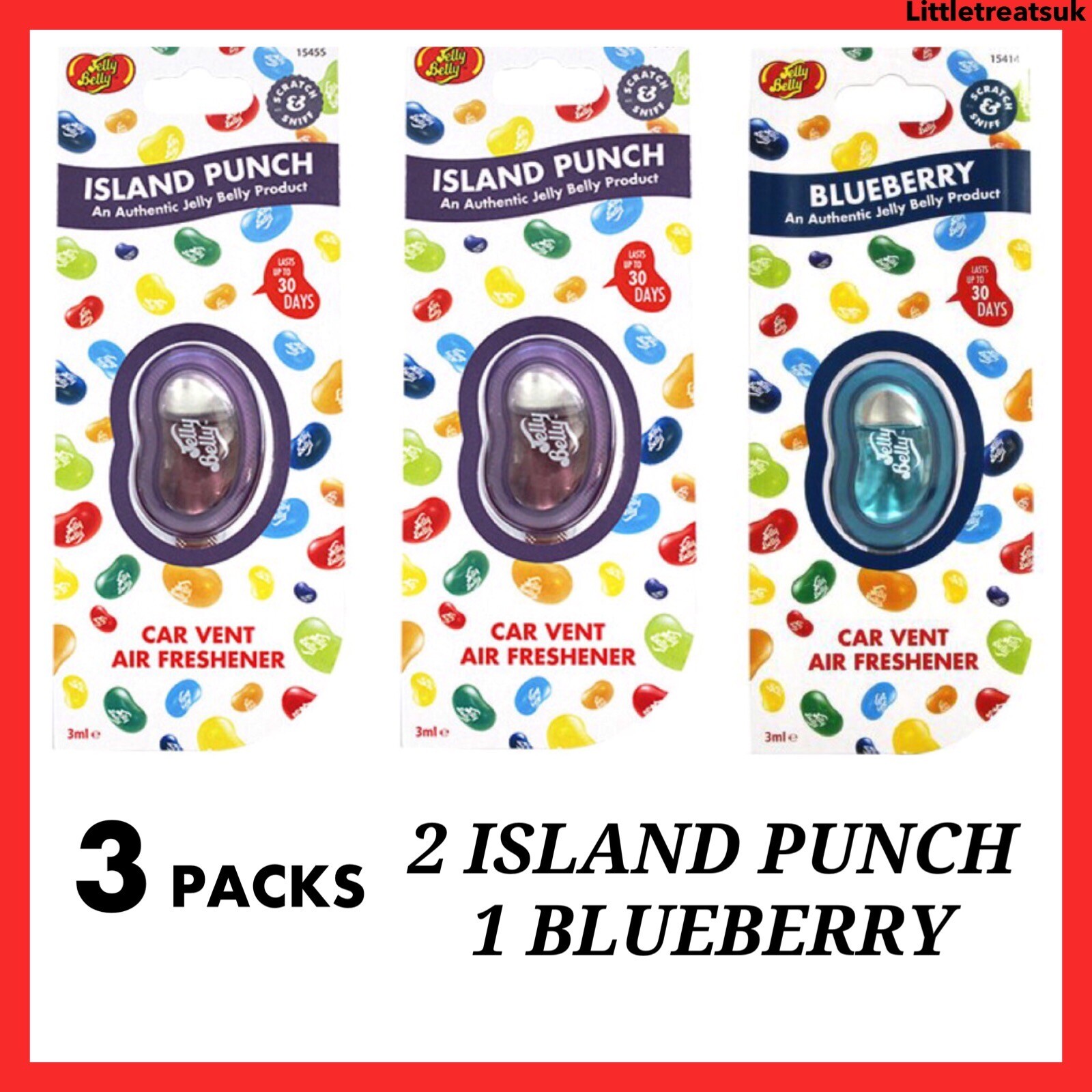 3 PACKS JELLY BELLY CAR VENT AIR FRESHENERS, 1 BLUEBERRY & 2 ISLAND PUNCH eBay