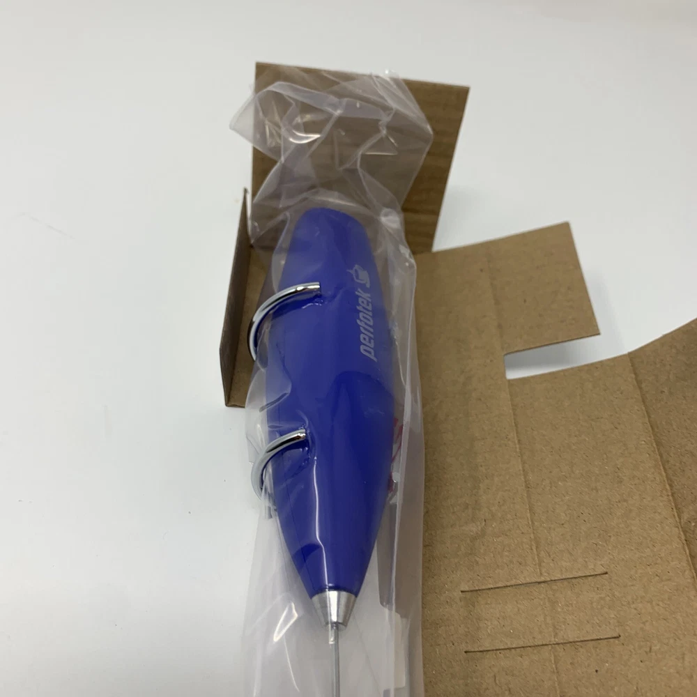 Milk Frother Handheld Foam Mixer Stainless Steel Stand Battery Op Royal Blue