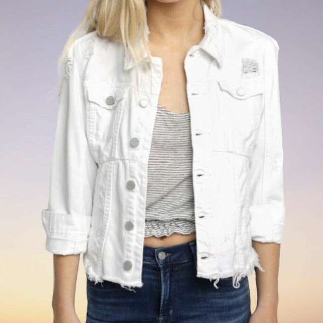 black and white split denim jacket
