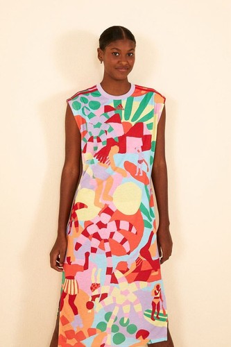 NWT Farm Rio X Adidas Tropical Tee Shirt Midi Dress Multicolor Size XS - Picture 2 of 7