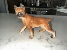 Vintage Boxer Dog Ceramic Figurine Japan decal 4" tall and 5&rdquo; long VGC