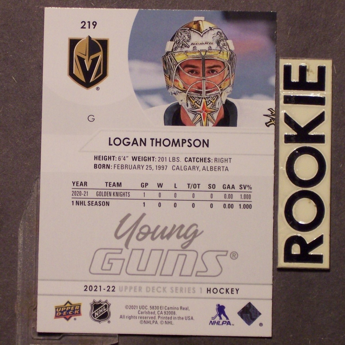 LOGAN THOMPSON 2021/22 Upper Deck Young Guns #219 (a Rookie YG RC