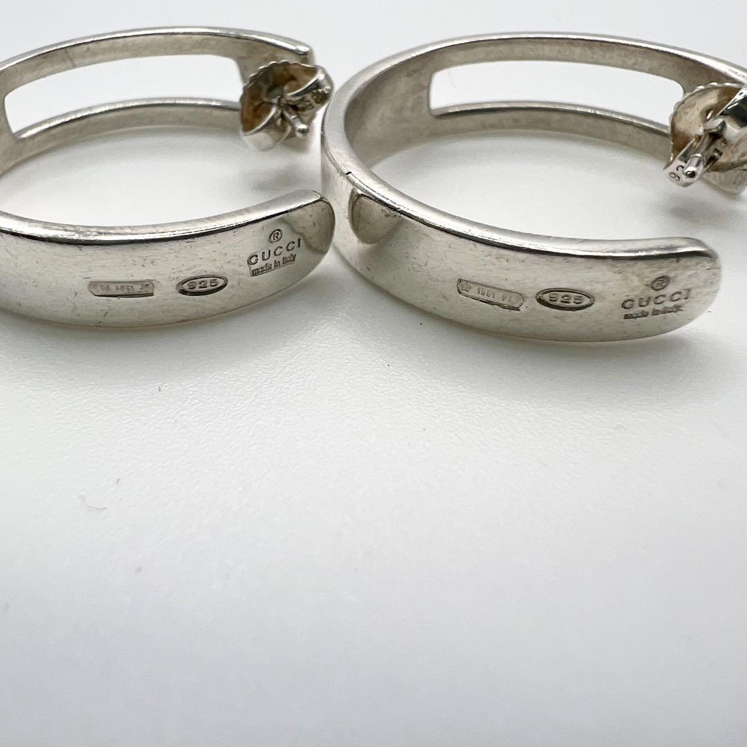 GUCCI Hoop Earrings Cut Out G Logo Silver w/Storage Bag 2.4cm x