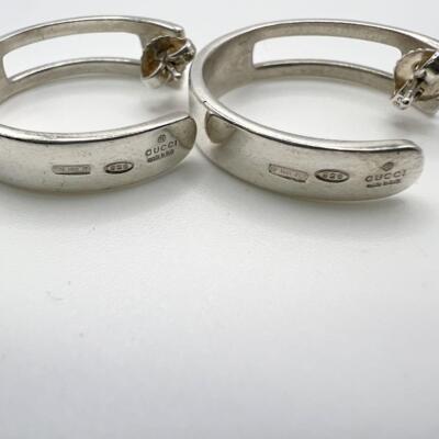 GUCCI Hoop Earrings Cut Out G Logo Silver w/Storage Bag 2.4cm x