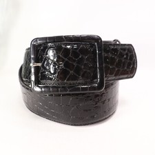 Chicos Black Label Belt S Croc Embossed Genuine Patent Leather Covered Buckle Ad