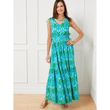 NWT Talbots Womens Petite Size 12 12P Ikat Print Medallion Tiered Maxi Dress NEW