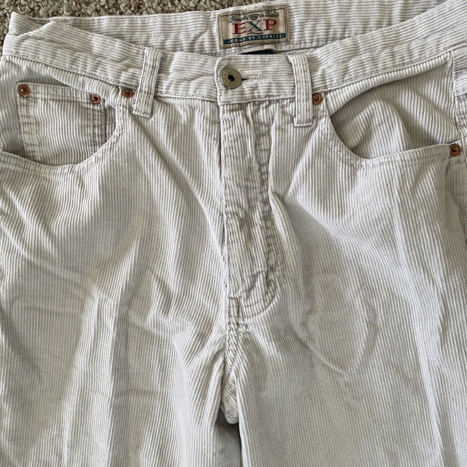 EXP Jeans By Express Vintage White Corduroy Pants Sz 7/8 Straight Leg High Rise - Image 4 of 4