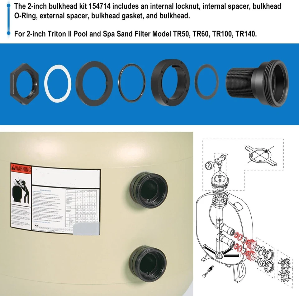 154714 Bulkhead Replacement 2-Inch Fitting for Triton II Pool & Spa Sand Filter - Image 4 of 4