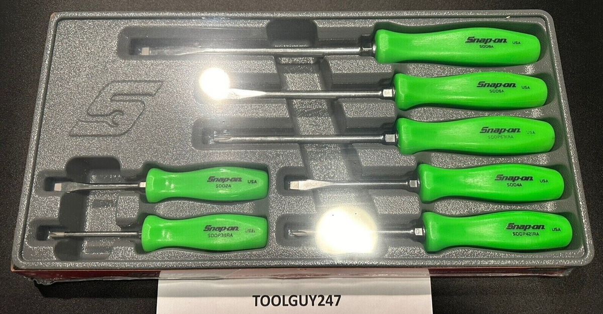 SNAP ON TOOLS USA SDDX70A G 7pc GREEN HARD HANDLE Grip Combo