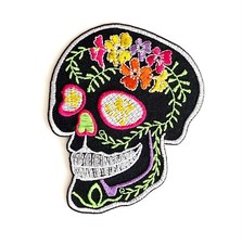 Embroidered Patch - Sugar Skull - Biker - Motorcycle - Flower - NEW - Iron/Sew
