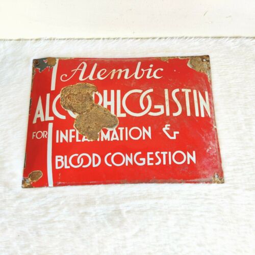1930s Vintage Alembic Alcophlogistin Pharmaceutical Old Enamel Sign Board EB33 - Picture 1 of 2