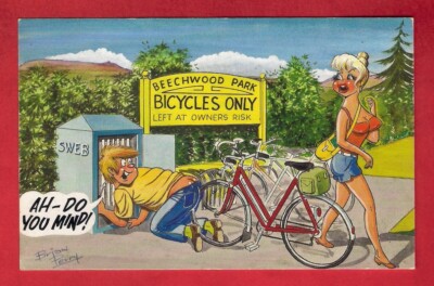 Bamforth Saucy Comic Postkarte # 2041 - Ah, Do You Mind - ''Dummblond'' & Fahrrad