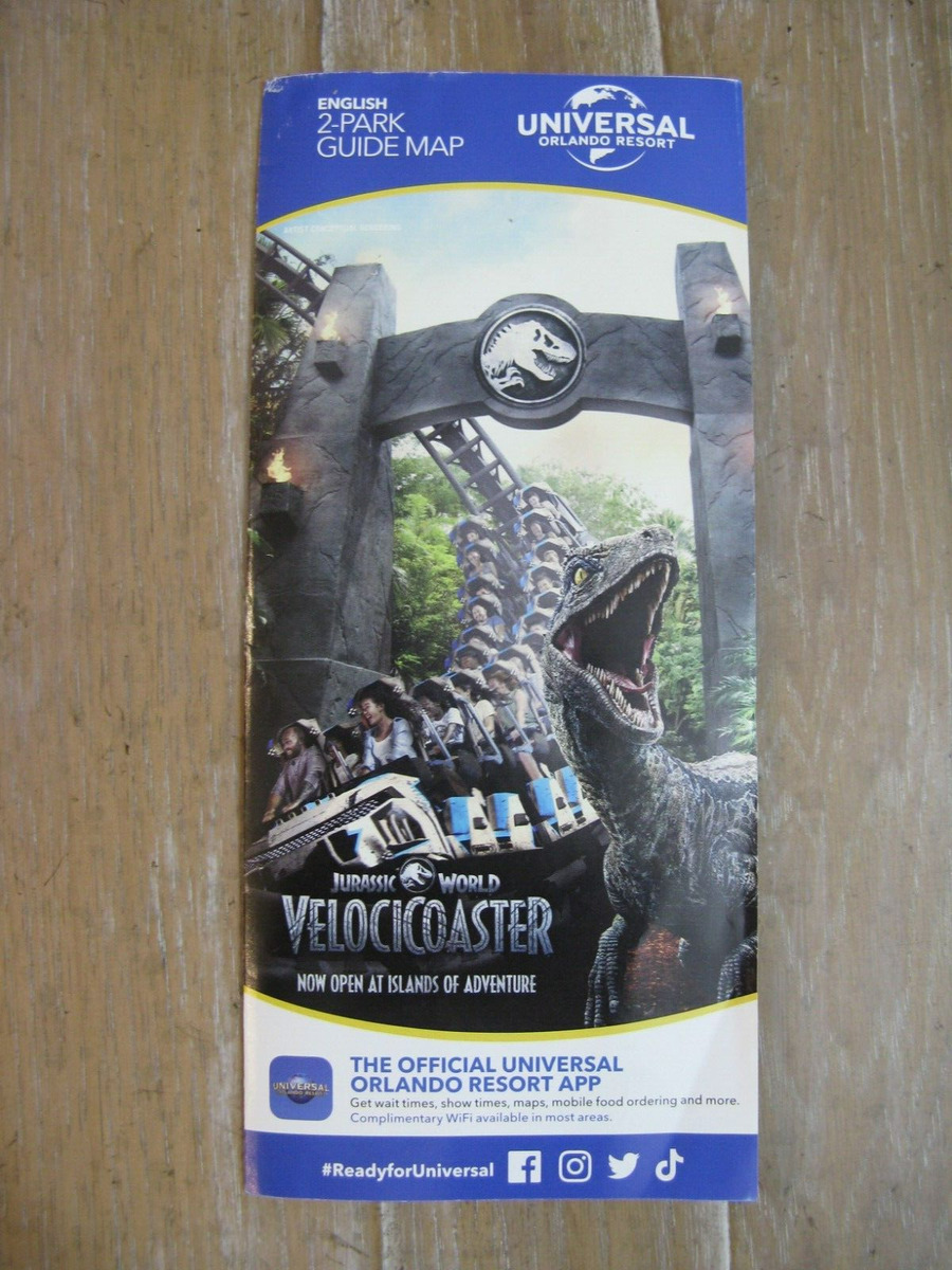 2022 Universal Orlando Islands of Adventure NEW! 2-Park Guide Map  VelociCoaster