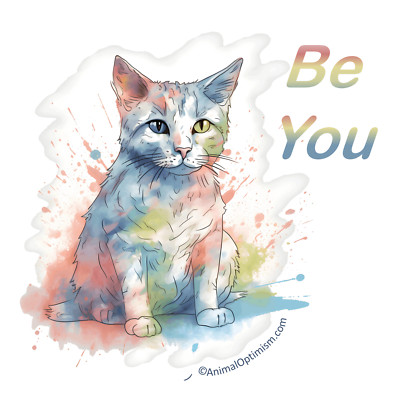 Cat Sticker.  Water-colored Rainbow Cat. Message ''Be You''