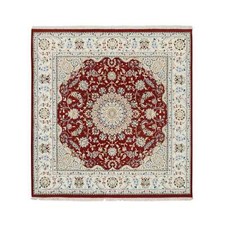 6' x 6' Red Nain 250 KPSI Wool and Silk Hand Knotted Square Rug R64724
