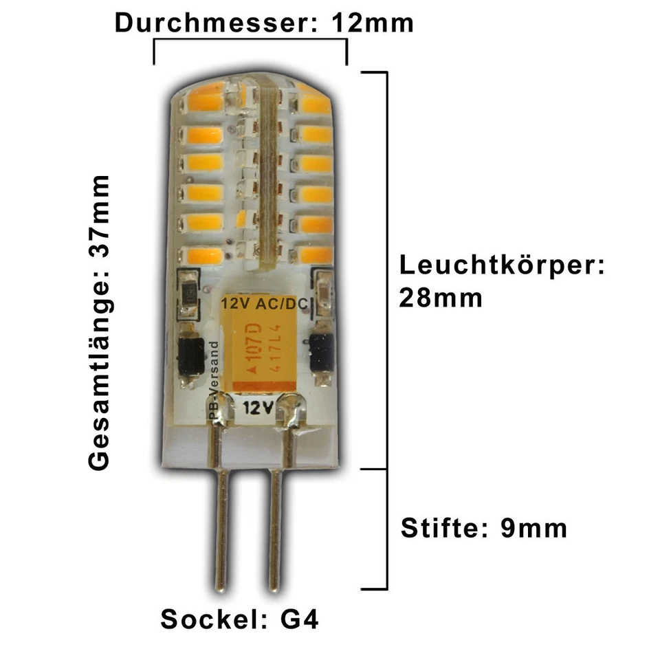 3x G4 LED 3 Watt 12V AC/DC 48 SMD warmweiß Halogen Lampe Halogenersatz Glühbirne - Bild 3 von 4