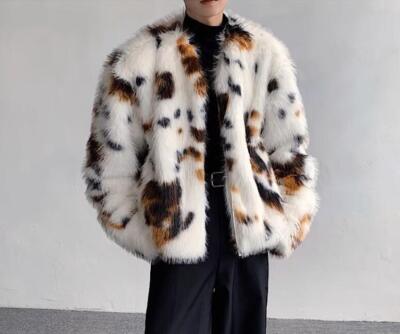 Men's New Fashion Winter V Neck Long Sleeve Loose Warm Furry Cotton Padded Coata
