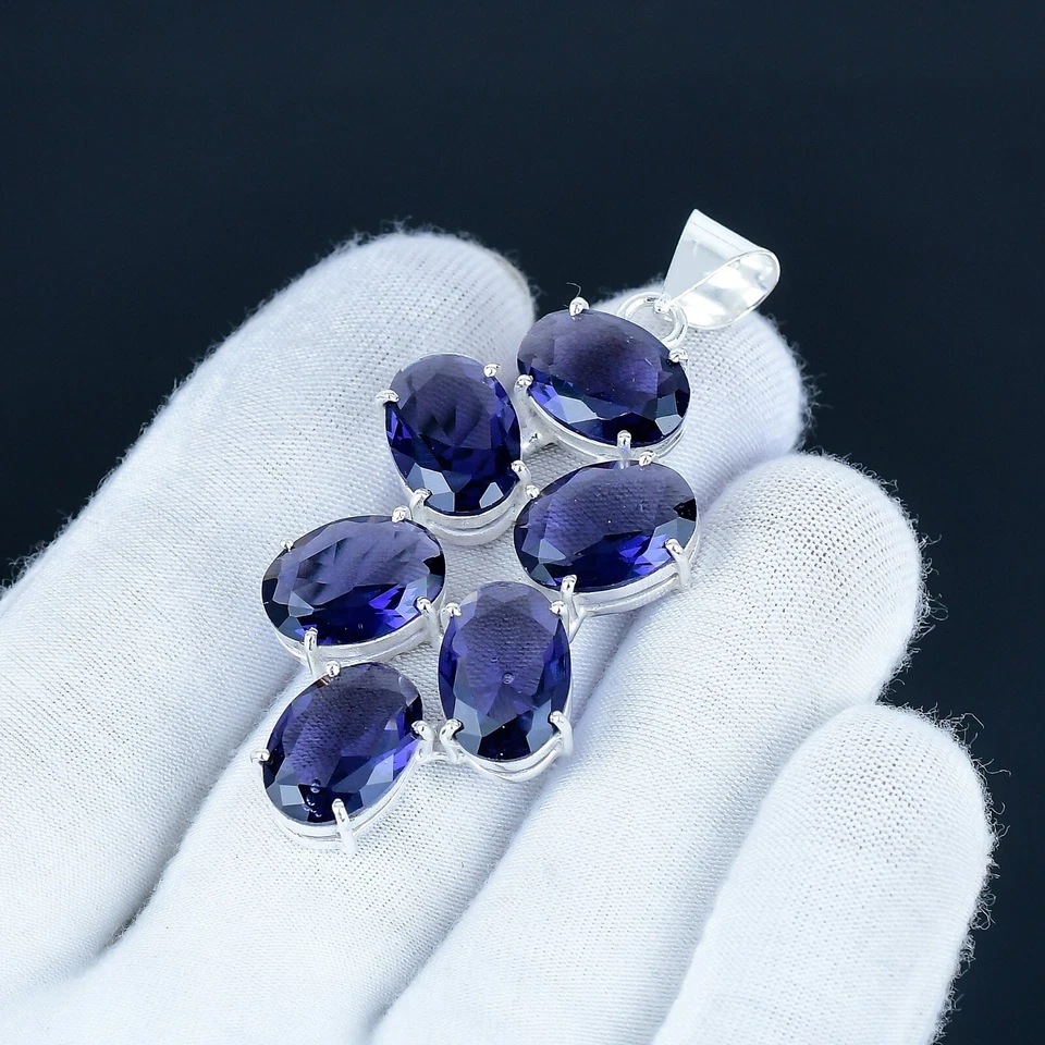 Ametista Lab-Made Gemma Fatto a Mano 925 Argento Sterling Etnico Ciondolo Regalo - Immagine 3 di 4