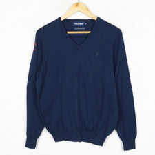 POLO GOLF RALPH LAUREN Mens Jumper Size S Pullover V Neck Blue Cotton