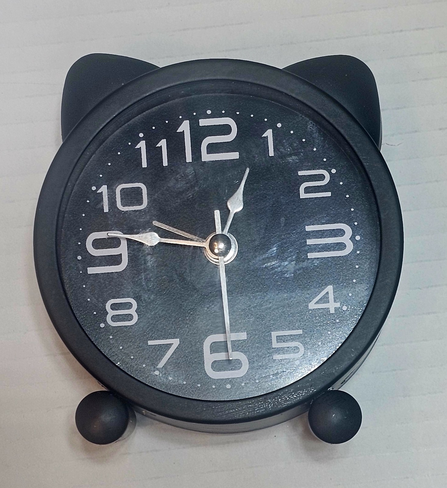 Cat Lady Black Face Alarm Clock with White Numbers and Hands Takes 1 AA Battery