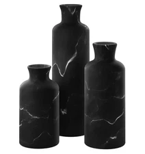 Creative Scents 3 Piece Decorative Vase Set Black Marble Resin