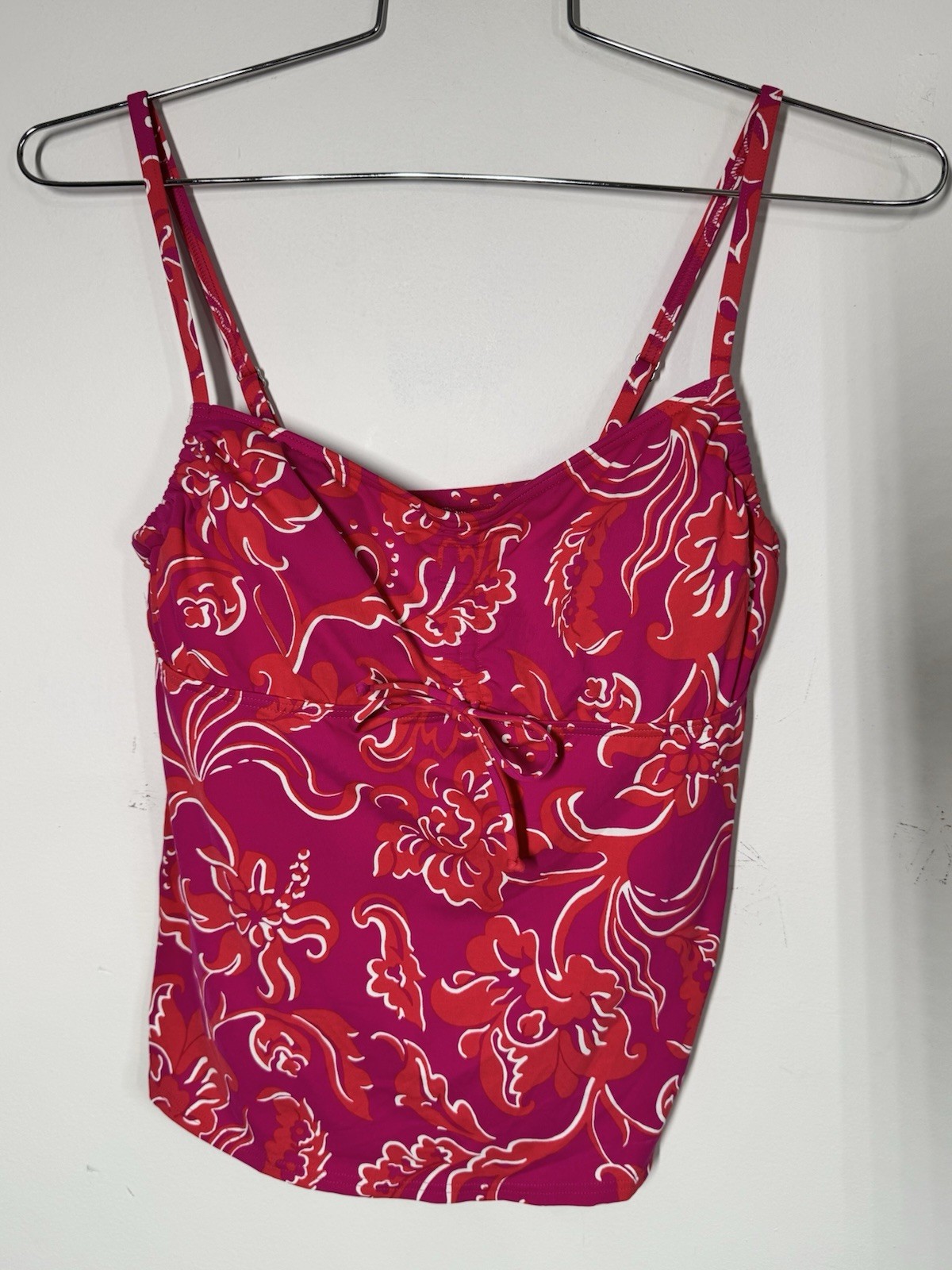 Lands End Underwire Adj Tankini Bathing Suit Top Pink Orange Floral Size 12 Pool