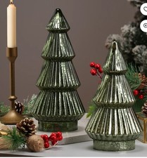 10"  12" Small Decorative Tabletop Mercury Ribbed Christmas Tree 2 Pack