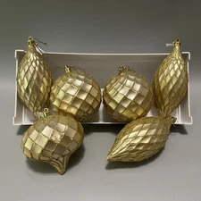Gold Diamond Glitter Shatterproof Christmas Ornaments Assorted Shapes Lot of 6