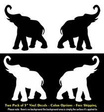 Elephant Raised Trunk Two Pack 5" White or Black Vinyl Decal Vehicles Windows