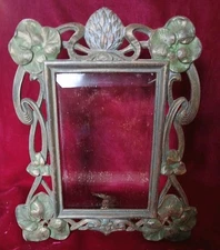 Antique Cast Iron Brass Finish Painted Ornate Art Nouveau Picture Frame Mirror