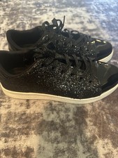 LUCKY STEP Air Cooled Black Glitter Lace Up Women's Sneakers Low Top