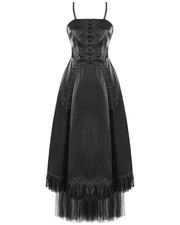 Devil Fashion Damen Lang Gothic Ballkleid Ball Hochzeit Kleid Schwarz Taft Lace