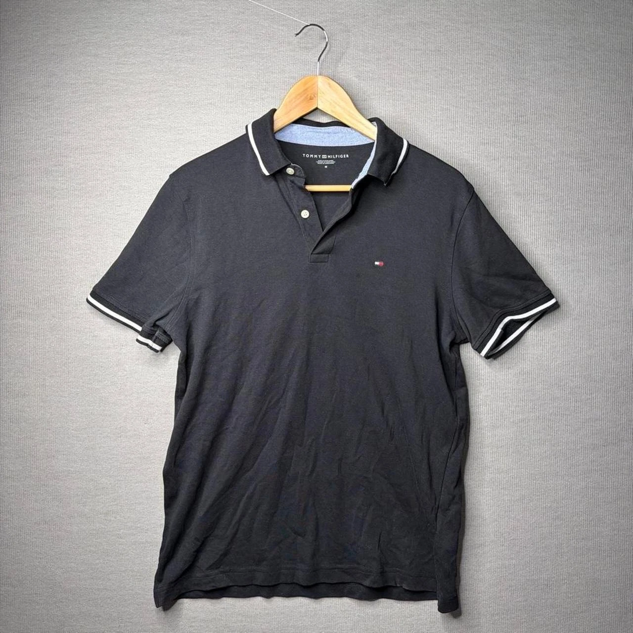 Tommy Hilfiger Polo Shirt Black Striped Trim Short Sleeve M image 1