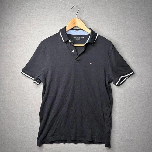 Tommy Hilfiger Polo Shirt Black Striped Trim Short Sleeve M - product listing photo