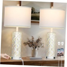 Set of 2 Rustic Table Lamps for Living Room Bedroom, Vintage Farmhouse White