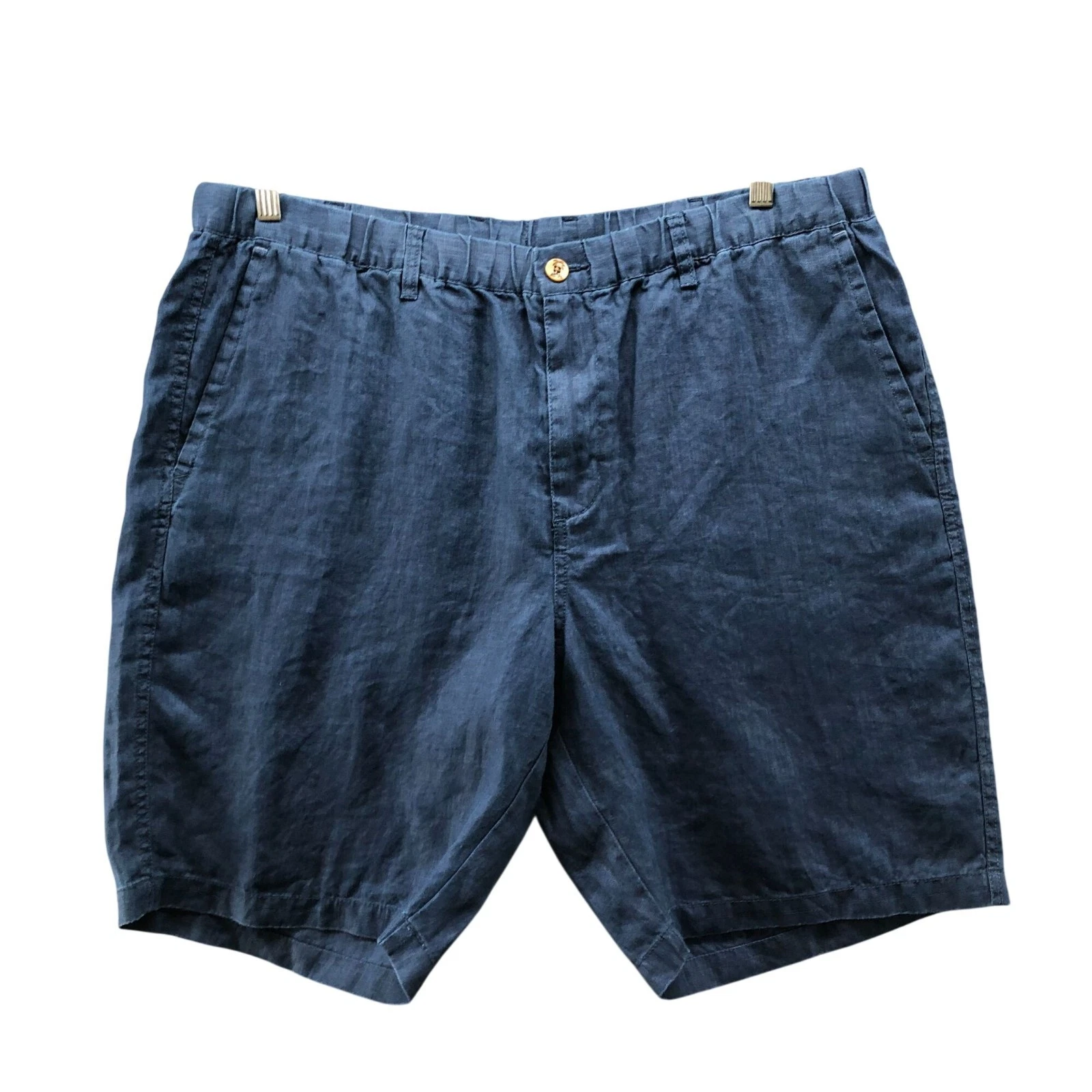 Tommy Bahama 100% Linen Shorts Mens 1XLB Navy Blue 10" Flat Front Comfort Waist