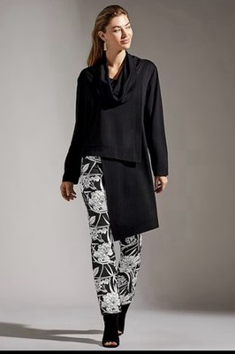 Bryn Walker Pita Ponte Cowl Neck Tunic Top Asymmetric Hem Black XXS EUC $198
