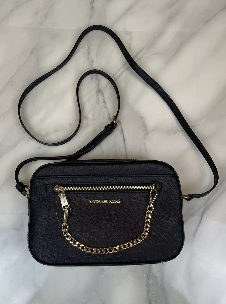 Michael Kors Jet Set Zip Chain Crossbody Bag Large Black/Gold in