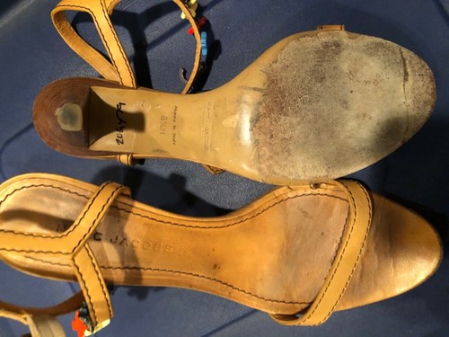$260 Marc Jacoba Sand Brown 100% Leather High Heels Sandals Italia Shoes si 8.5 - Picture 4 of 5
