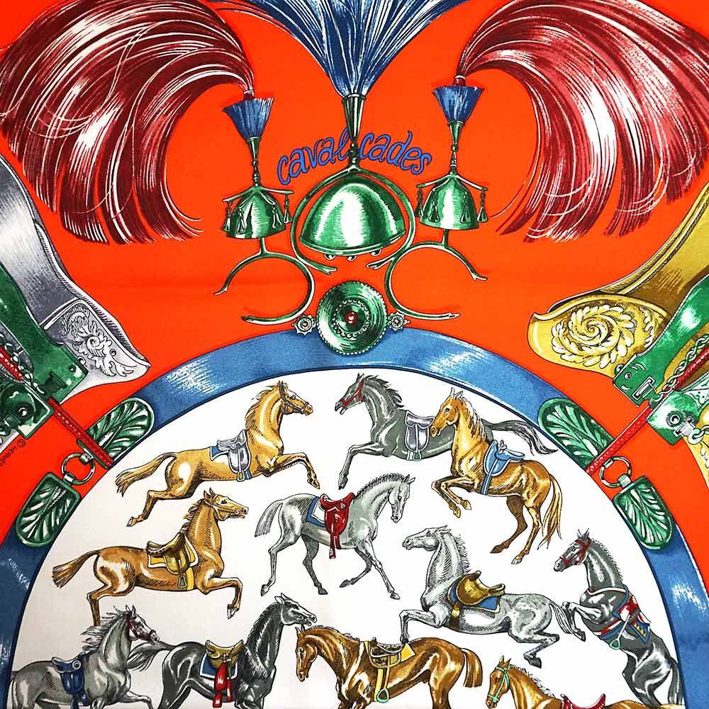 Hermes Carre 90 Cavalcades Scarf Silk Caramel Rouge Vert New Hermes Carre 90 Cavalcades Scarf Silk Caramel Rouge Vert New