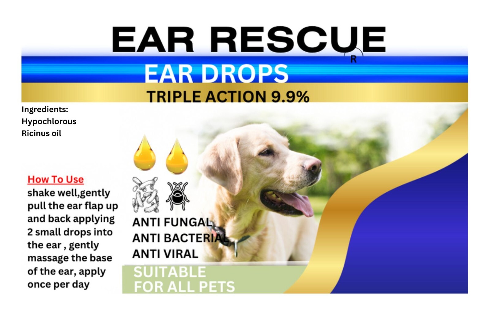 Dog Ear Drops Strong Natural Vet Strength Removes Stinky Stuff WAX DN